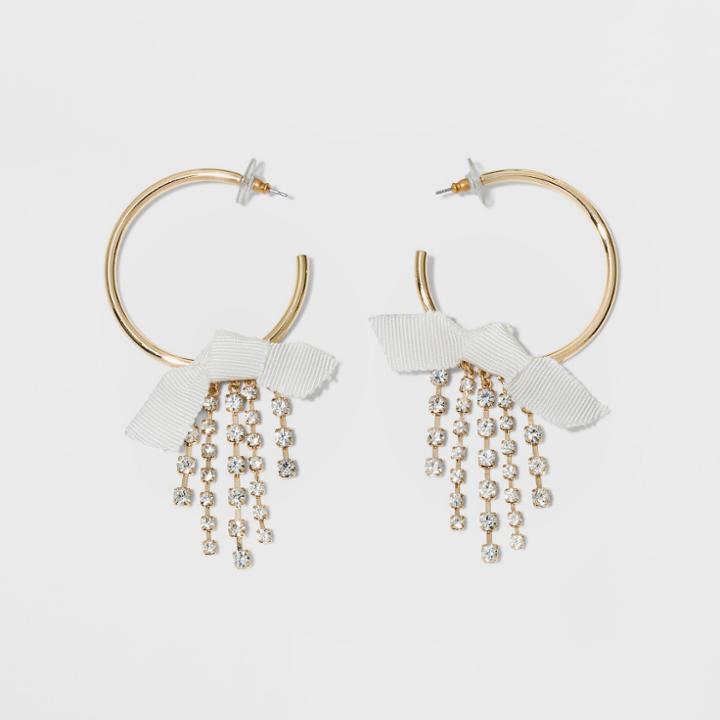 Sugarfix By Baublebar Crystal Hoop Earrings With Bows - White, Girl's