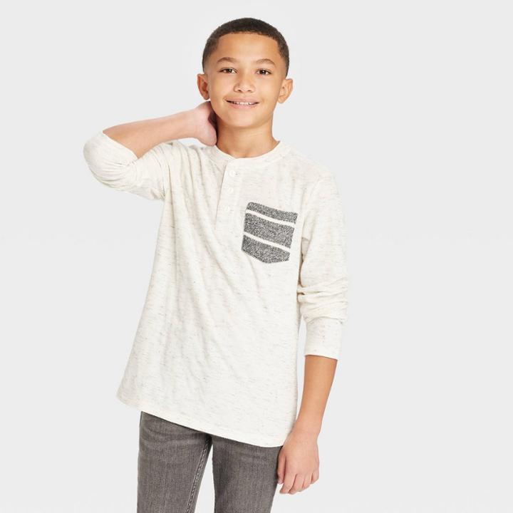 Boys' Long Sleeve Double Knit Henley T-shirt - Cat & Jack Cream