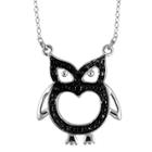 Target Women's Sterling Silver Accent Round-cut Black Diamond Pave Set Owl Pendant - White