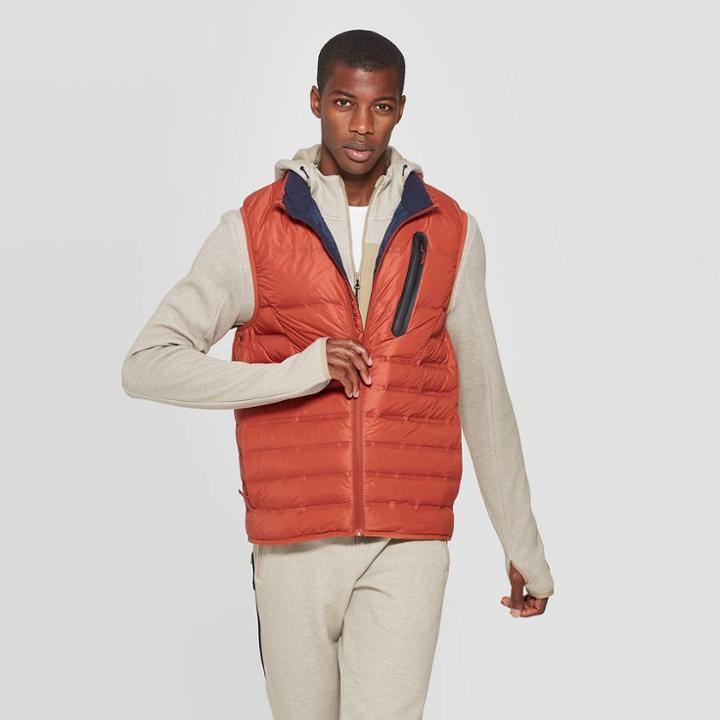 Men's Lightweight Puffer Vest - C9 Champion Warm Cinnamon Brown S, Size: Small, Warm Red Brown