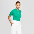 Women's Short Sleeve Zip-up Pullover Sweater - Prologue Green