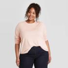 Women's Plus Size Long Sleeve Rib T-shirt - A New Day Peach