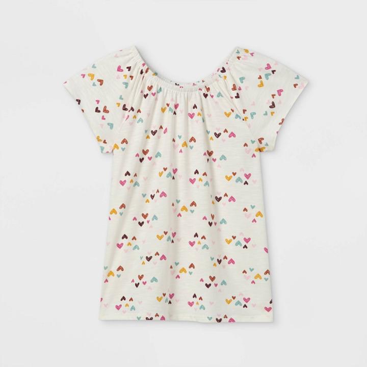 Girls' Short Sleeve Knit Top - Cat & Jack Almond Cream Xs, Brown Ivory