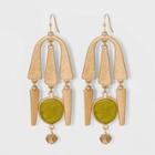 Semi-precious Lemon Green Agate Stone And Worn Gold Mobile Drop Statement Earrings - Universal Thread Green