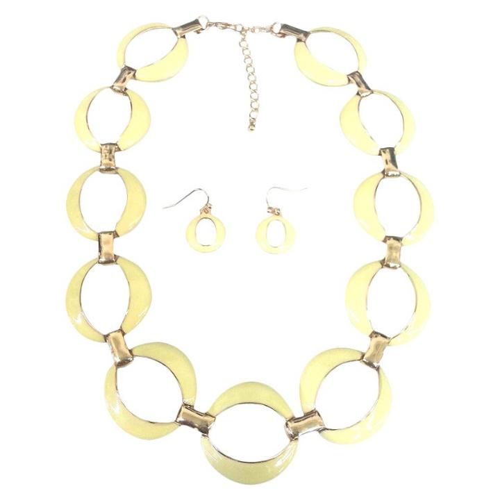 Zirconmania Large Ovals Enamel And Gold Link Electroplated Earrings And Necklaces Set - Yellow, Women's