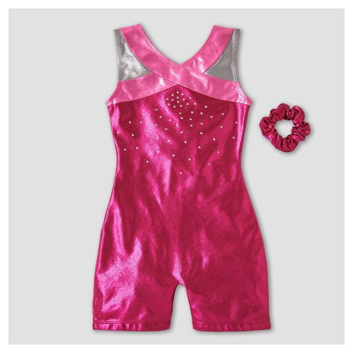 Freestyle By Danskin Girls' Elite Gymnastics Biketard - Dark Raspberry
