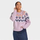 Women's Crewneck Sweater - A New Day Purple Fair Isle