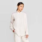 Women's Relaxed Fit Long Sleeve Front Button-down Collared Popover Blouse - Prologue White
