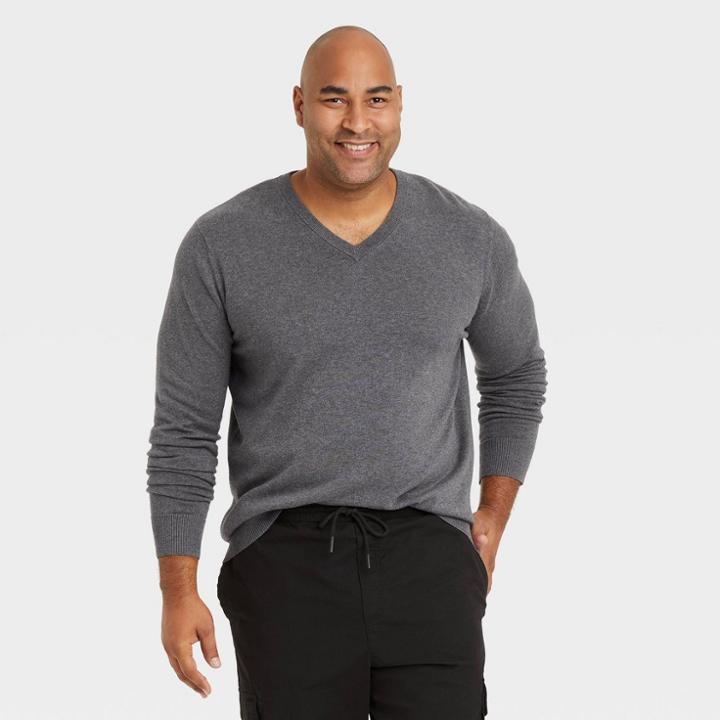 Men's Tall Regular Fit V-neck Pullover Sweater - Goodfellow & Co Charcoal Gray