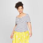 Women's Plus Size Striped Short Puff Sleeve Square Neck Top - Who What Wear Black/white 3x, Black/white