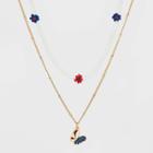 No Brand Americana Butterfly And Flower Seedbead Chain Necklace -