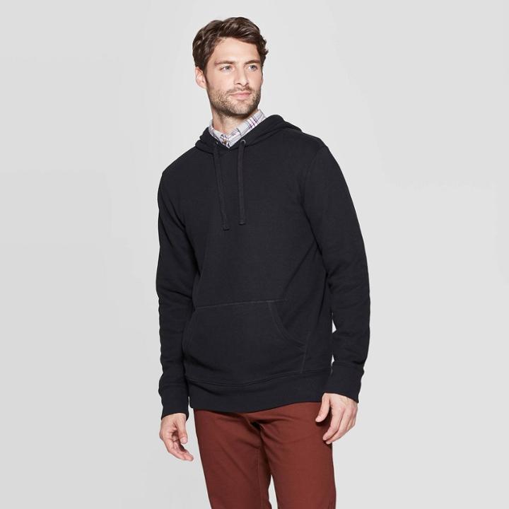 Men's Regular Fit Ultra-soft Fleece Hooded Pullover Sweatshirt - Goodfellow & Co Black