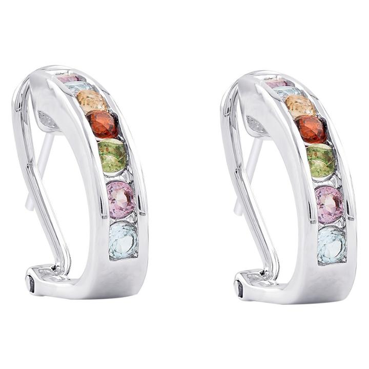 Target .40 Carat Tw Round-cut Multi Gemstone Half Hoop Earrings Silver Plated, Girl's,