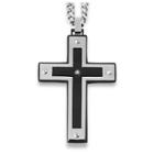 Men's Crucible Black Plated Stainless Steel Framed Cubic Zirconia Cross Pendant Necklace - Black/silver
