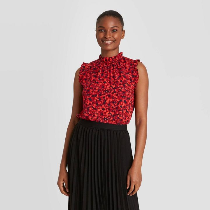 Women's Floral Print Sleeveless Blouse - A New Day Red