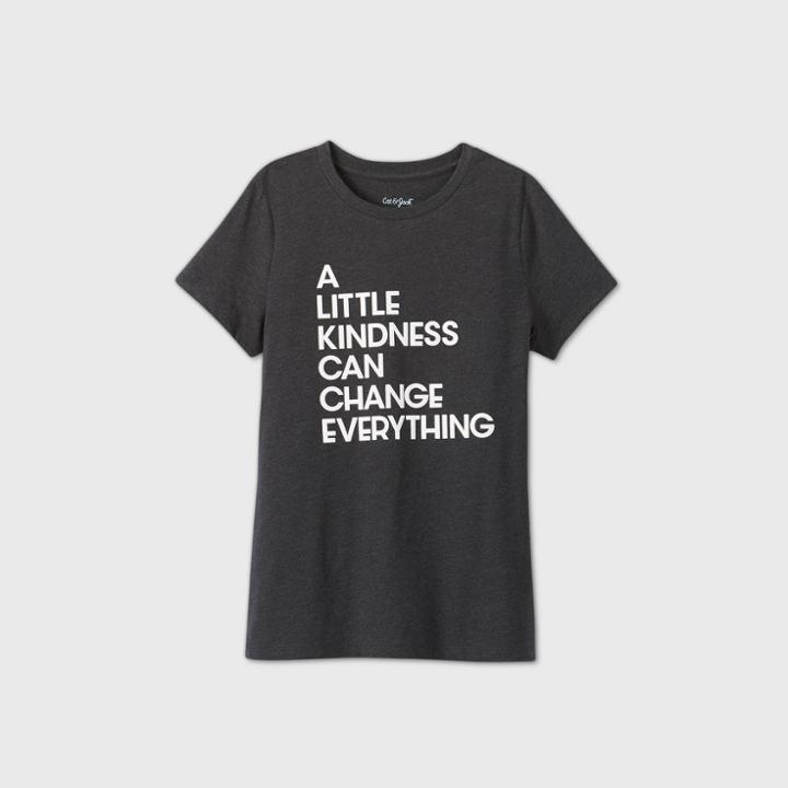 Women's Short Sleeve 'a Little Kindness' Graphic T-shirt - Cat & Jack Dark Gray