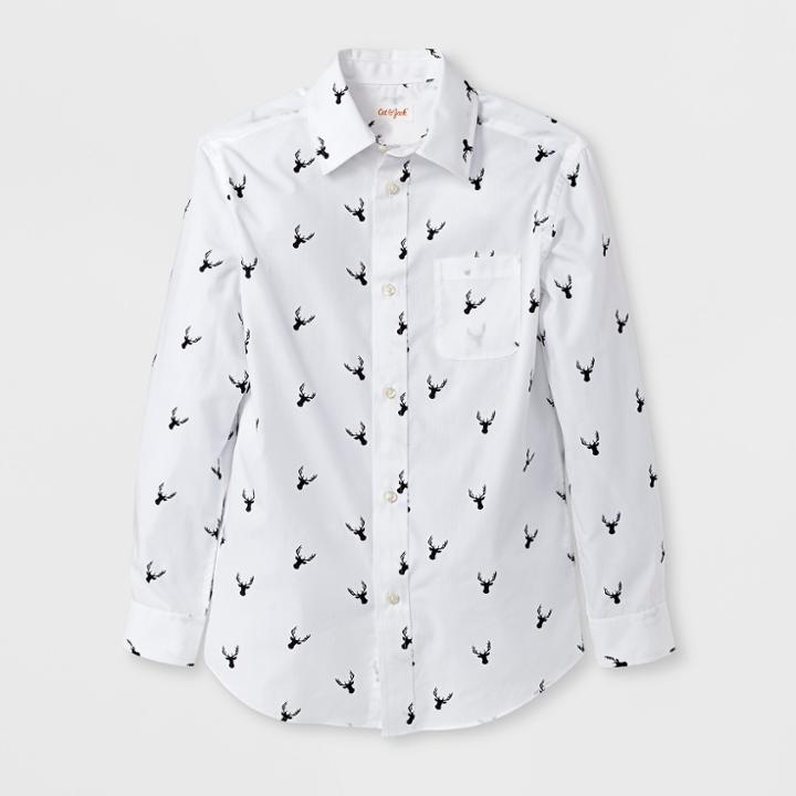 Boys' Stag Print Long Sleeve Button-down Shirt - Cat & Jack White