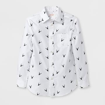 Boys' Stag Print Long Sleeve Button-down Shirt - Cat & Jack White