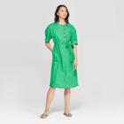 Women's Short Sleeve Crewneck Front Button-down A Line Dress - Who What Wear Green