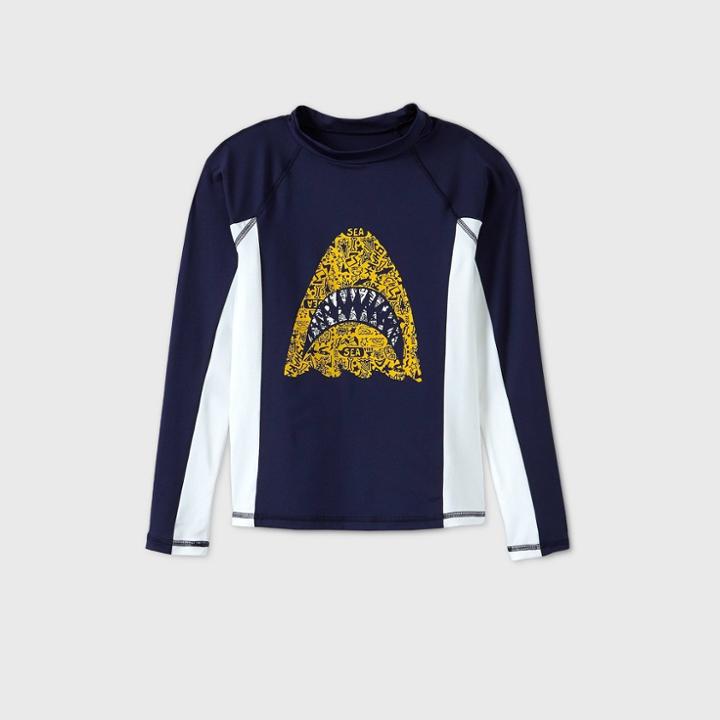 Boys' Long Sleeve Shark Print Rash Guard Swim Shirt - Cat & Jack Navy/white
