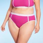 Women's Plus Size Terry Textured Solid High Waist High Leg Bikini Bottom - Kona Sol Rose Pink X