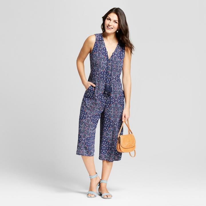 Women's Button Front Print Jumpsuit - Knox Rose Navy