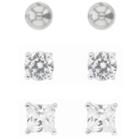 Button Sterling Ball Round And Square Earring Set 3pc - A New Day Silver/clear, White
