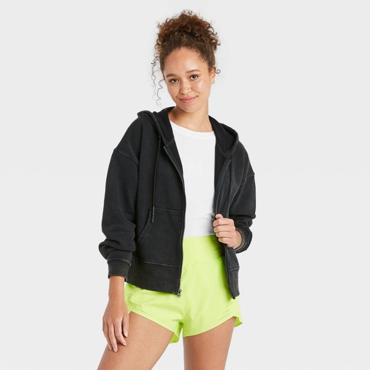 Women's Full Zip French Terry Acid Wash Hoodie - Joylab Black Wash