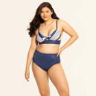 Women's Slimming Control Tie Front Cut Out Bikini Top - Beach Betty By Miracle Brands Navy