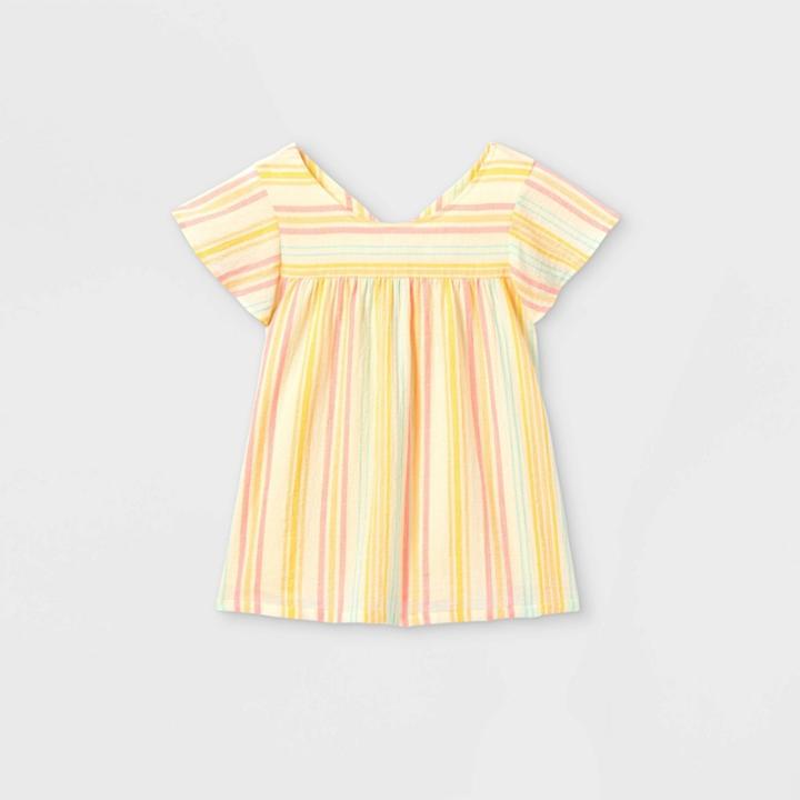 Girls' Striped Short Sleeve Woven Top - Cat & Jack Cream