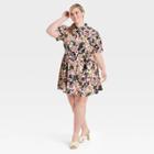 Women's Plus Size Puff Short Sleeve Shirtdress - Who What Wear Beige Floral