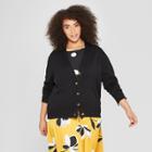 Women's Plus Size Long Sleeve V-neck Wide Placket Cardigan - Who What Wear Black