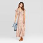Women's Plaid Short Cap Sleeve V-neck Column Midi Dress - Universal Thread