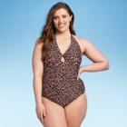 Women's Twist Front One Piece Swimsuit - Kona Sol Leopard Spot 20w, Women's, Brown