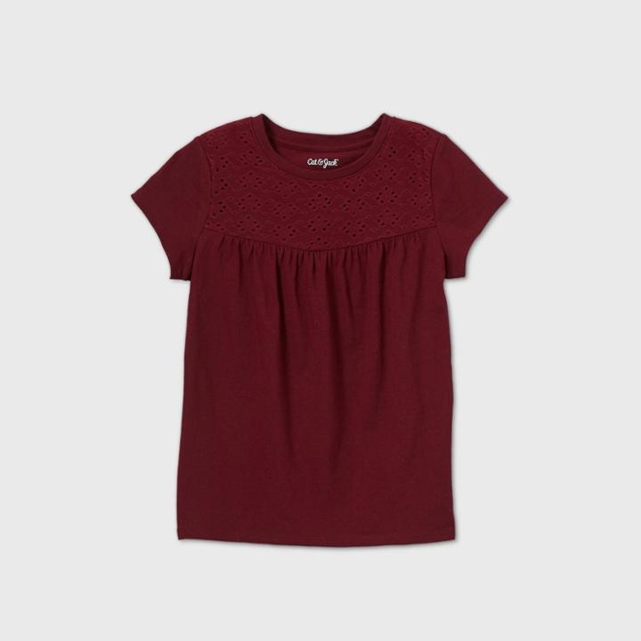Girls' Crochet Knit T-shirt Top - Cat & Jack Burgundy