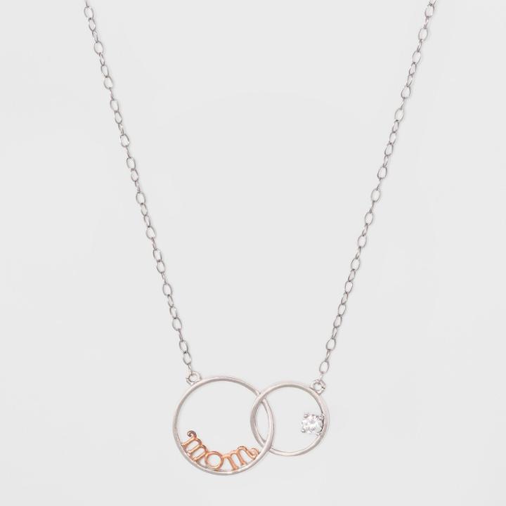 Target Sterling Silver Double Circle With Mom And Cubic Zirconia Necklace - Silver/rose Gold