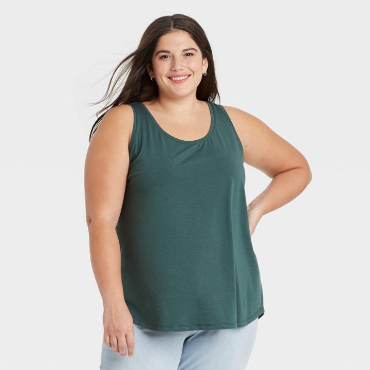 Women's Plus Size Essential Relaxed Tank Top - Ava & Viv Green