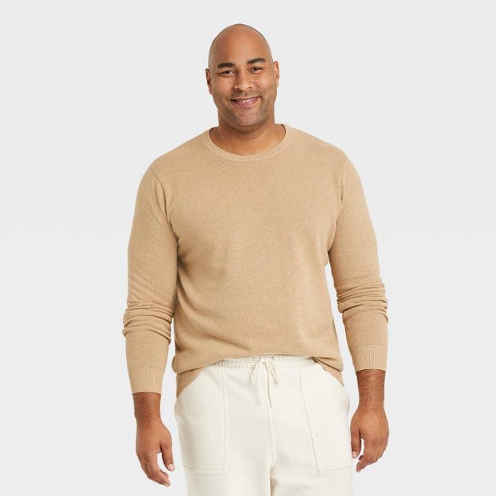 Men's Tall Regular Fit Crewneck Pullover Sweater - Goodfellow & Co Light Brown