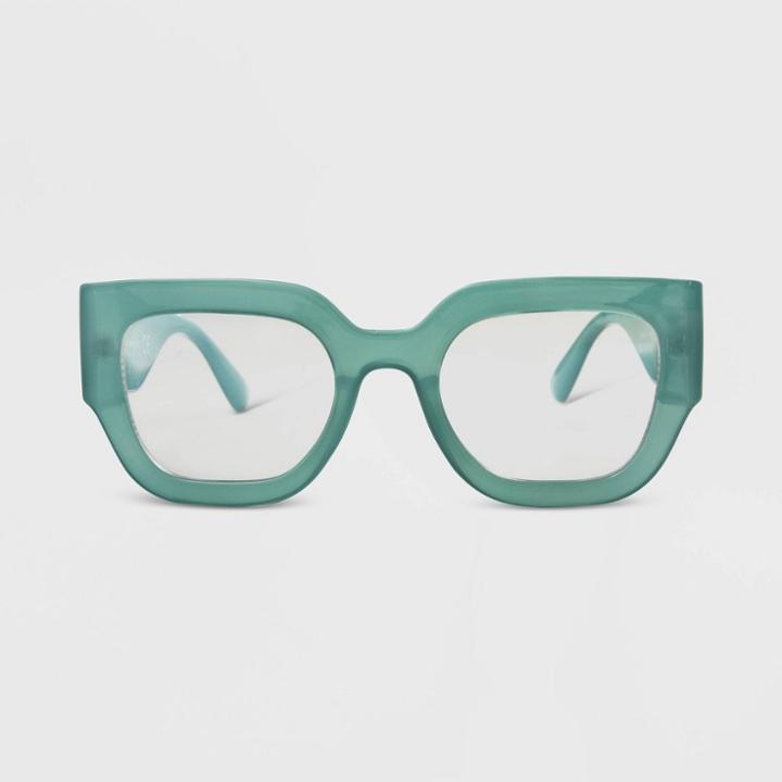 Women's Shiny Plastic Rectangle Blue Light Filtering Glasses - Universal Thread Aqua Green