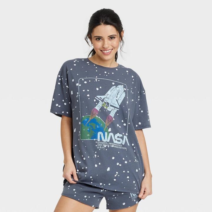 Women's Nasa Splatter Oversized Short Sleeve Graphic T-shirt - Gray