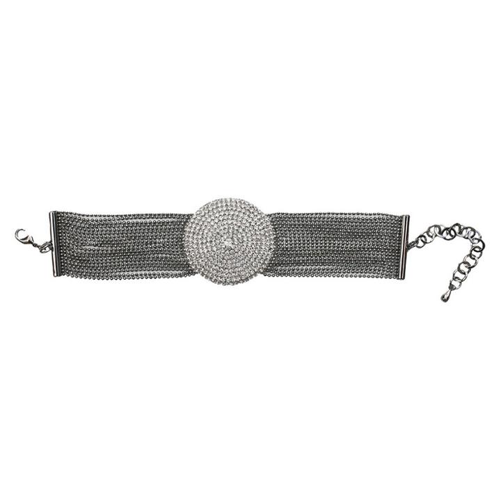Zirconmania Multi-pave Fine Crystal Round Dome With Multi-link Strands Bracelet And Lobster Clasp - Black, Women's