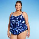 Women's Plus Size Tiered Tankini Top - Aqua Green Tie-dye
