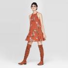 Women's Floral Print High Neck Tiered Shift Mini Dress - Xhilaration Rust