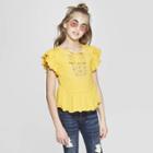 Girls' Short Sleeve Embroidery Top - Art Class Yellow