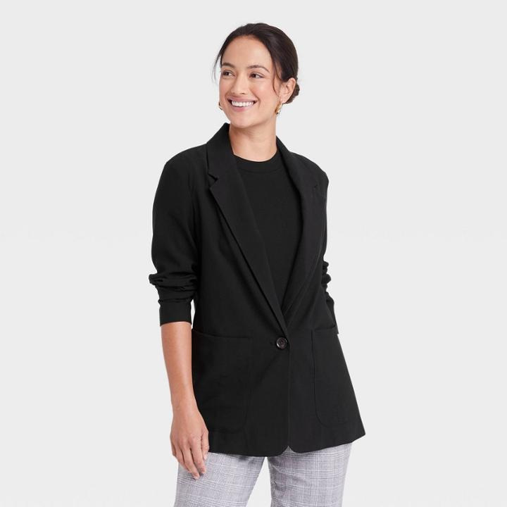 Women's Drapey Twill Blazer - A New Day Black