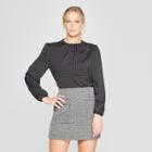 Women's Polka Dot Long Bishop Sleeve High Neck Blouse - Who What Wear Black/white Xxl, Black/white Polka Dot