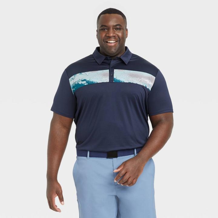 Men's Big & Tall Chest Striped Polo Shirt - All In Motion Dark Blue
