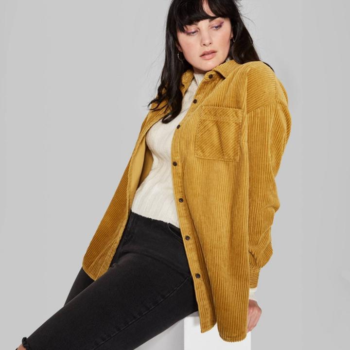 Women's Plus Size Oversized Long Sleeve Button-down Corduroy Shirt - Wild Fable Mustard 3x, Size: