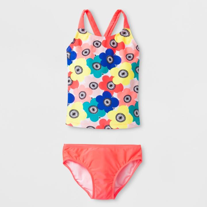 Girls' Oversized Floral Tankini Set - Cat & Jack Xs,