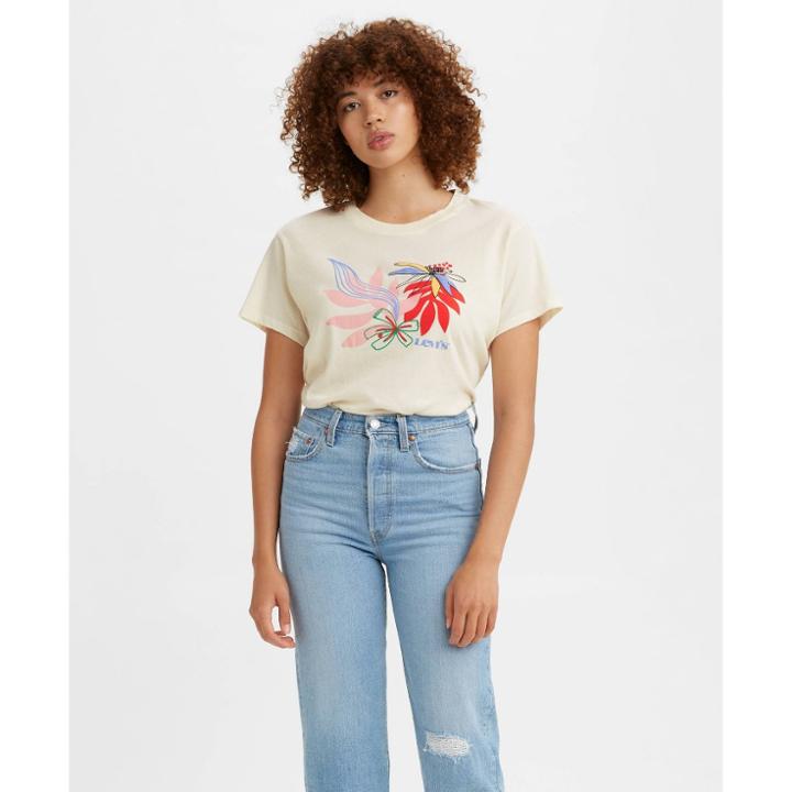 Levi's Women's Short Sleeve Graphic Varsity Cropped T-shirt - Tofu